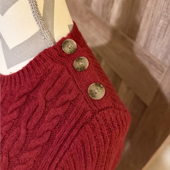 Loft large cable knit sweater women’s sienna orange brown burgundy wool blend - Picture 2 of 9